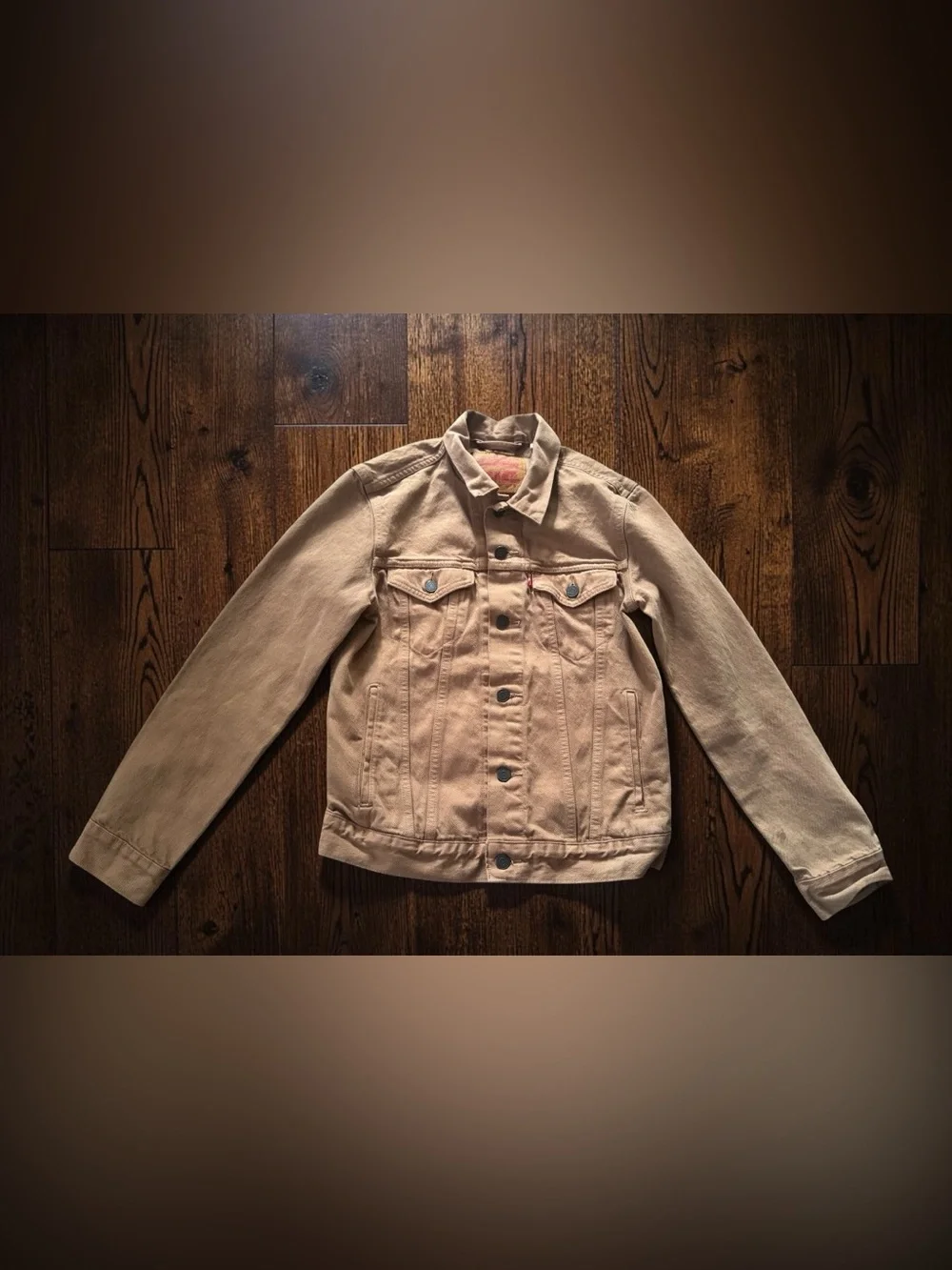 Levi’s Trucker Jacket Mens Small Tan Khaki Denim Jean Jacket Cotton Classic